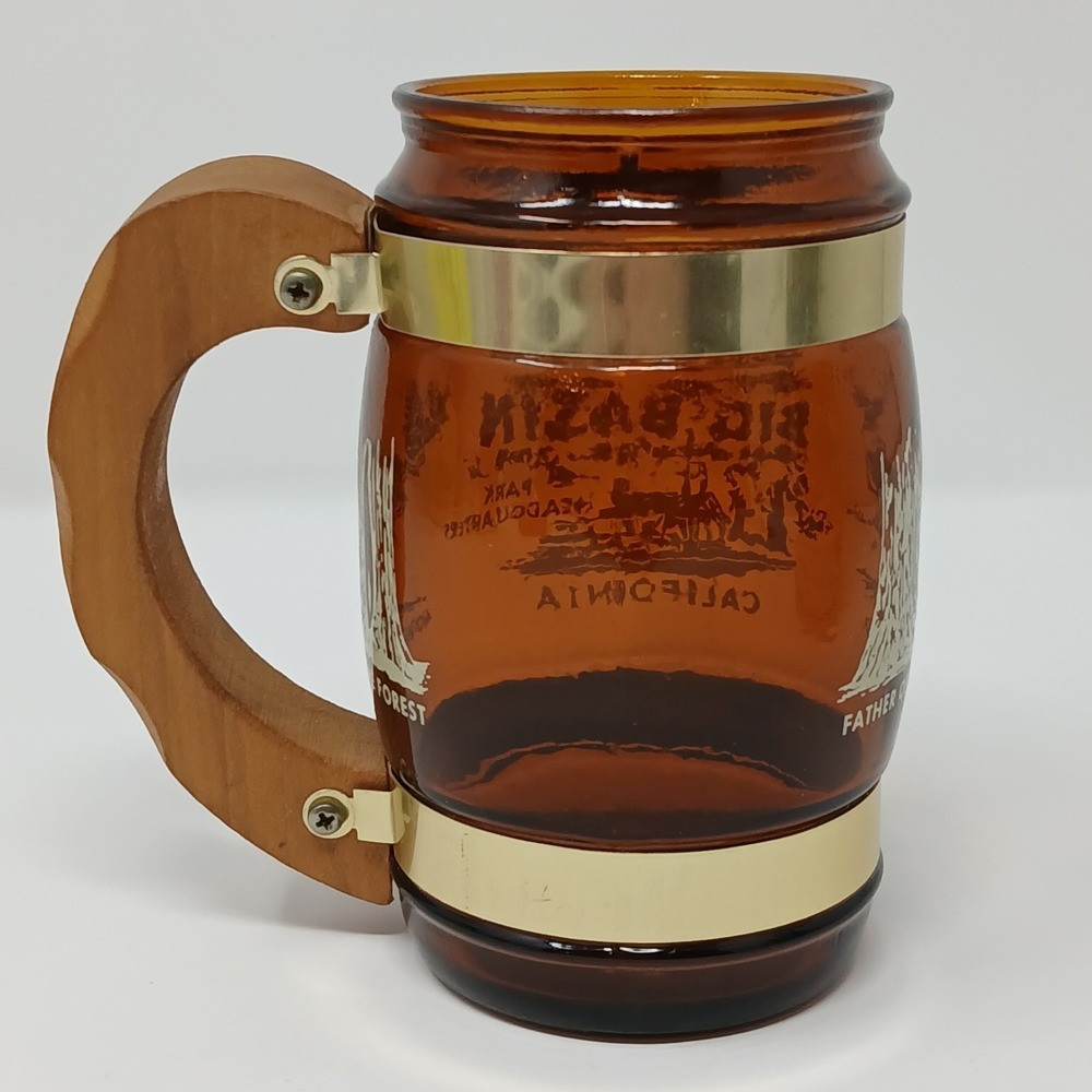 Siesta Ware Amber Brown Barrel Mug Big Basin California Souvenir Wood Handle - Picture 4 of 10